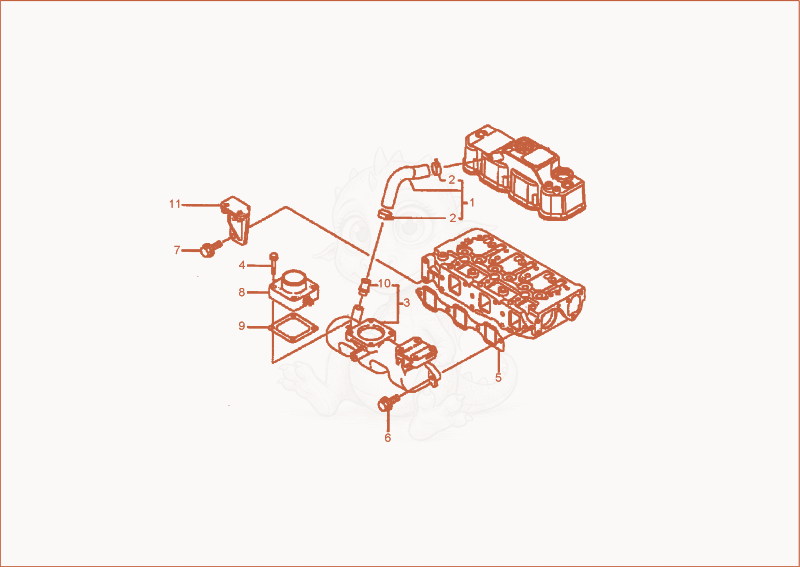 Exploded parts diagram of the suction manifold of a Wacker Neuson 2001, with numbered balloons