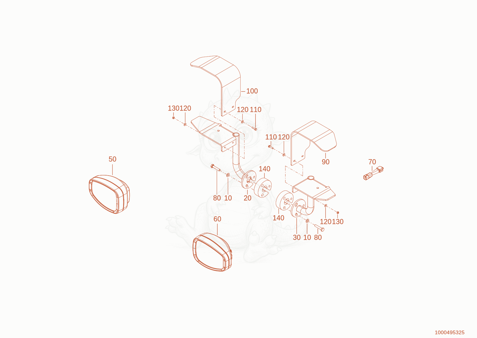 Exploded parts diagram of the FRONTLIGHTS of a Wacker Neuson WL20E(A09-01), with numbered balloons