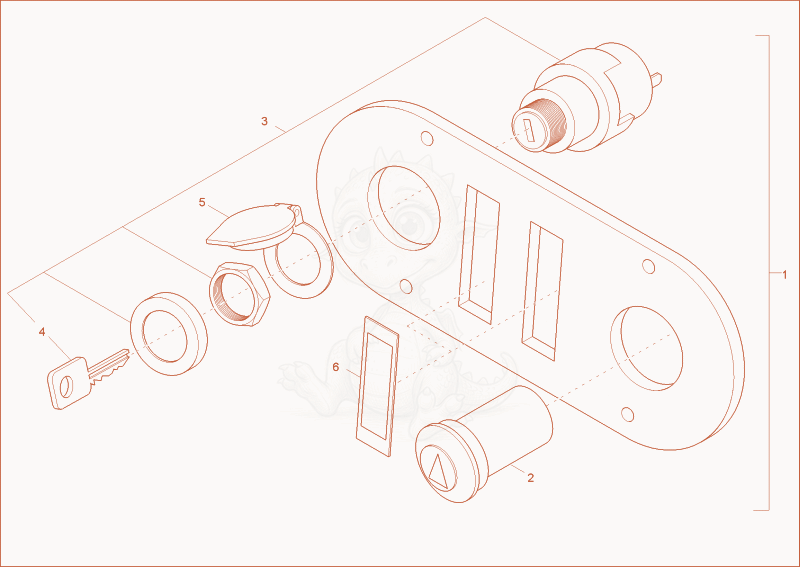 Exploded parts diagram of the ignition lock - plate of a Wacker Neuson 10001, with numbered balloons
