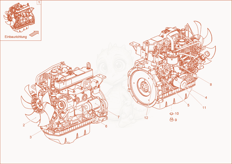 Exploded parts diagram of the diesel engine of a Wacker Neuson 3501AA, with numbered balloons