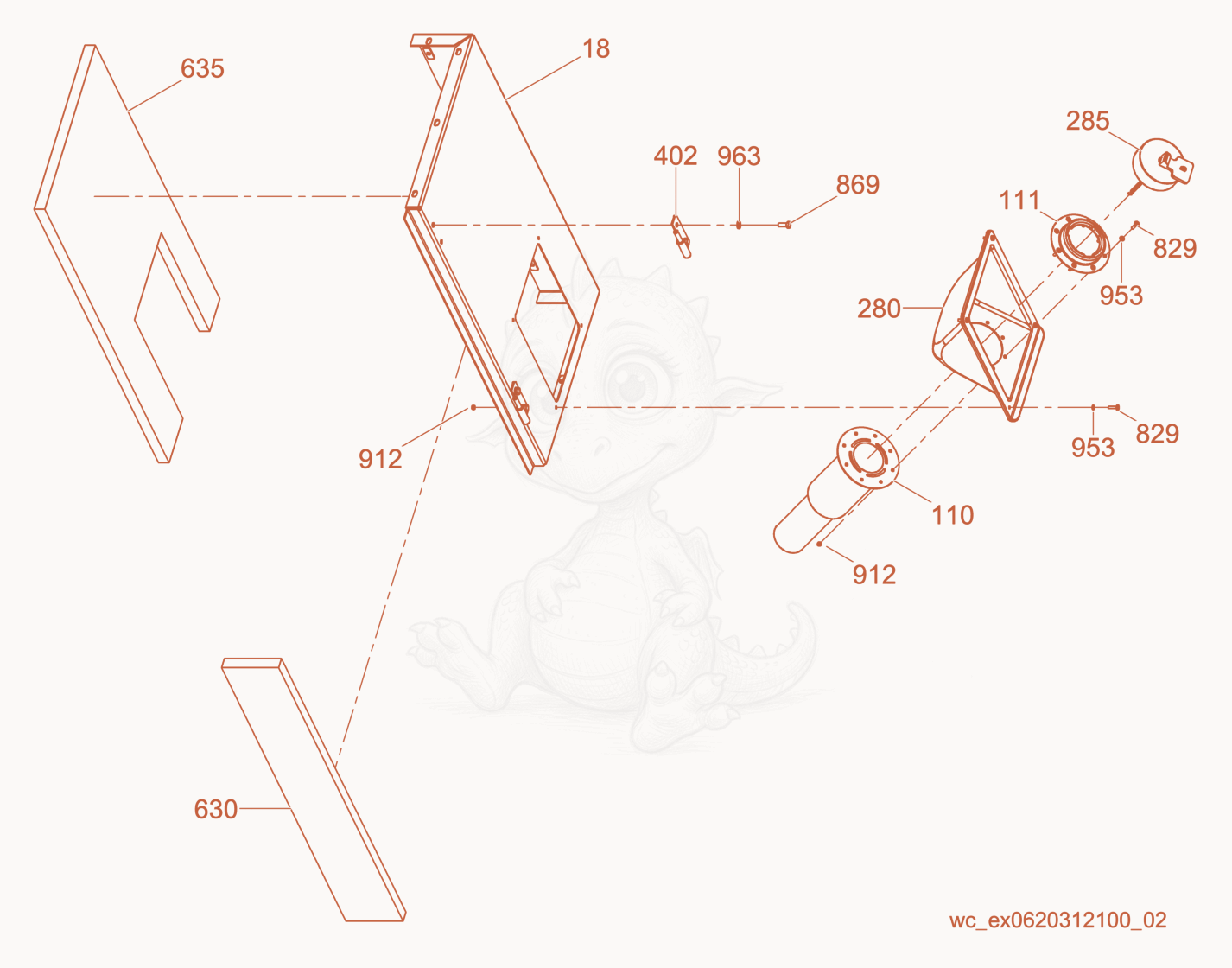 Exploded parts diagram of the Fuel Fill Corner of a Wacker Neuson G100, with numbered balloons