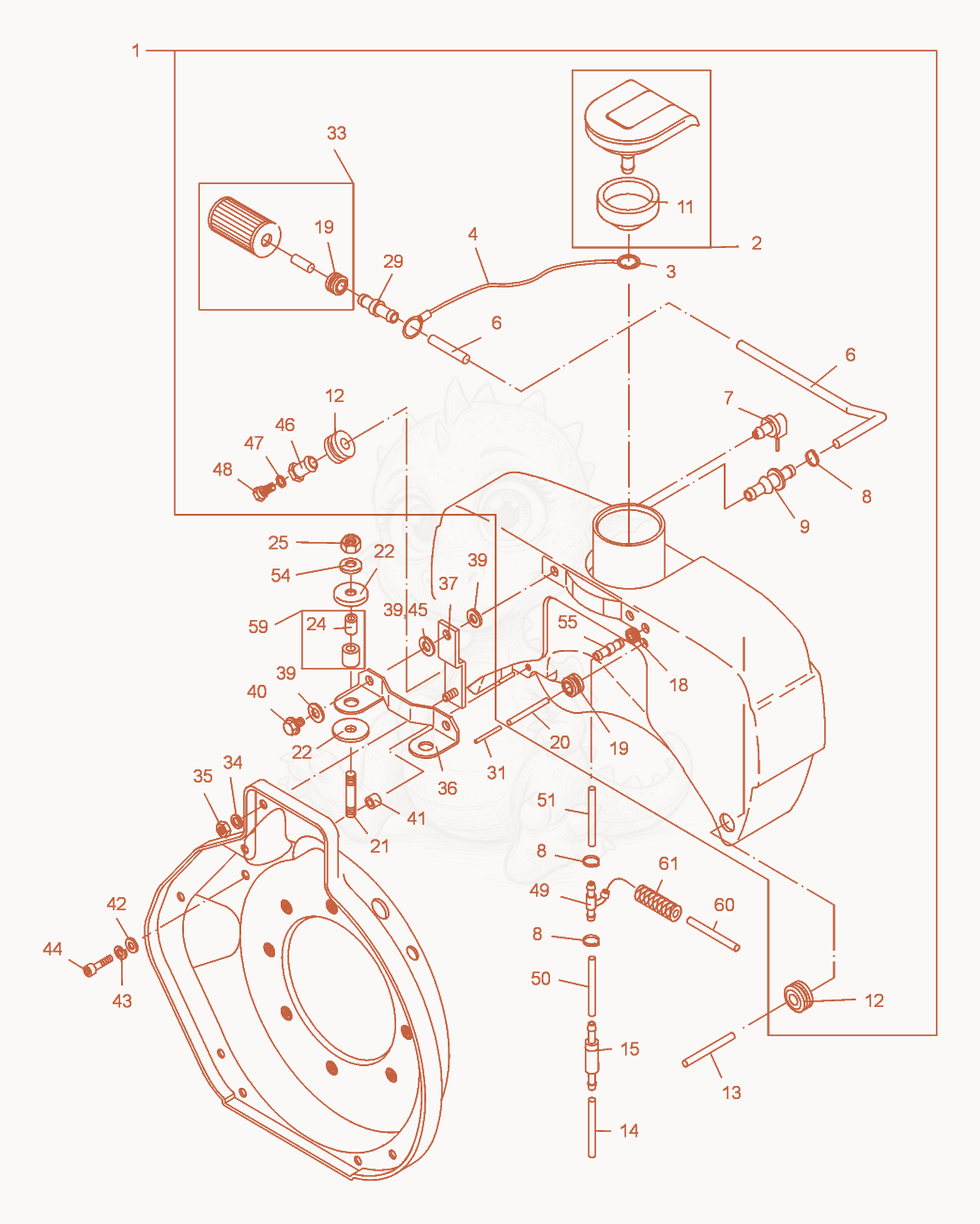 Exploded parts diagram of the Fuel Tank of a Wacker Neuson DPU3070H, with numbered balloons
