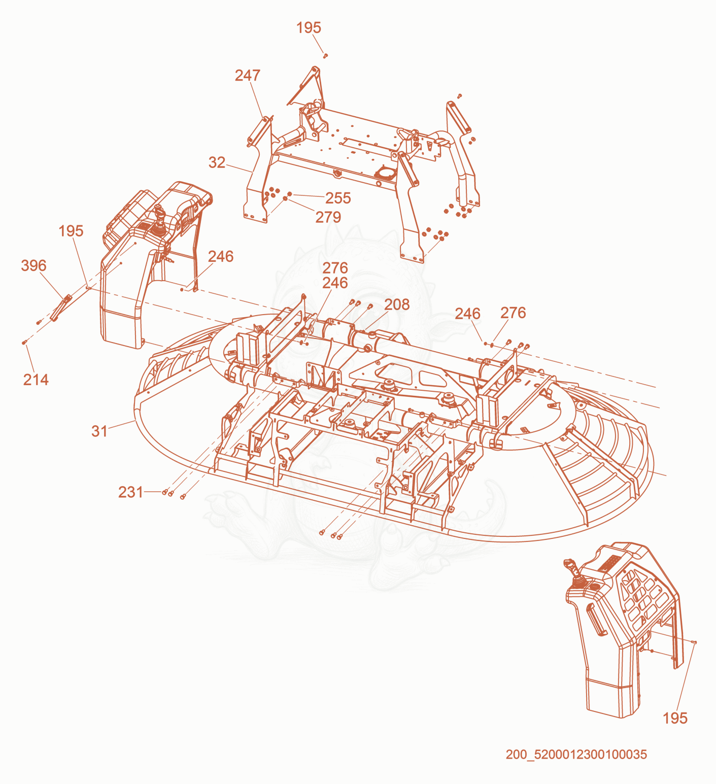 Exploded parts diagram of the Frame cpl. of a Wacker Neuson CRT60-74L, with numbered balloons