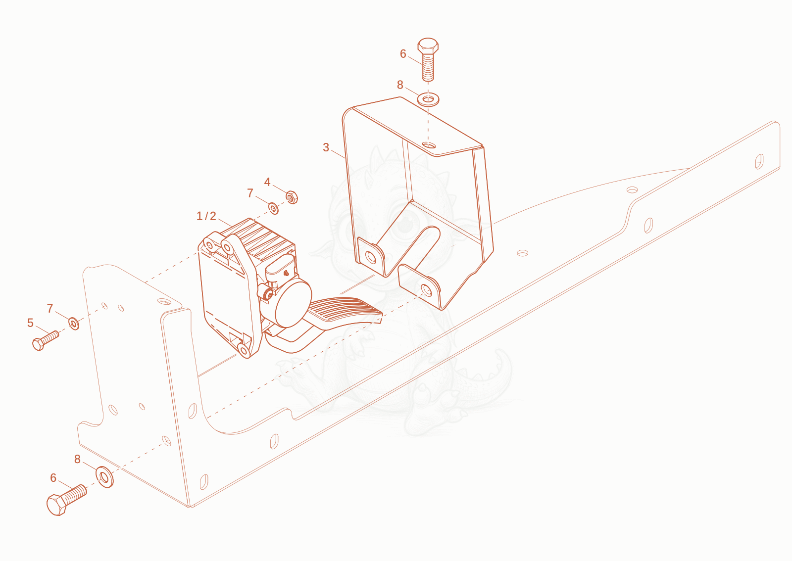 Exploded parts diagram of the accelerator pedal of a Wacker Neuson DV100-2, with numbered balloons