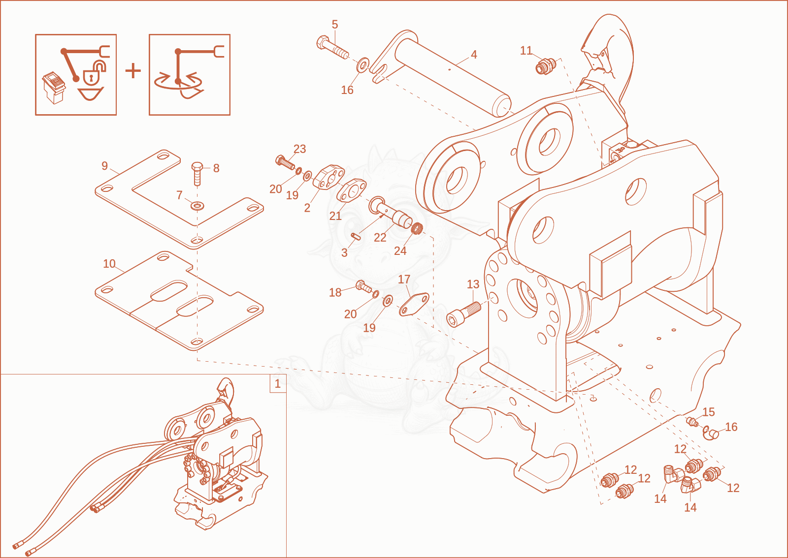 Exploded parts diagram of the Easy Lock Powertlit (Option) of a Wacker Neuson ET35, with numbered balloons