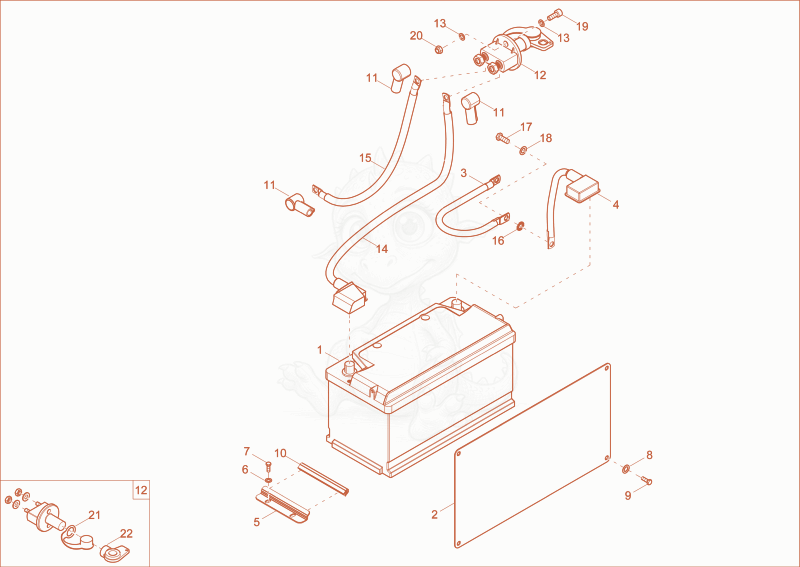 Exploded parts diagram of the battery of a Wacker Neuson DW40, with numbered balloons