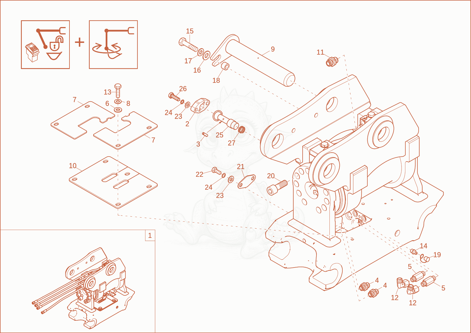 Exploded parts diagram of the Easy Lock Powertlit (Option) of a Wacker Neuson ET65, with numbered balloons