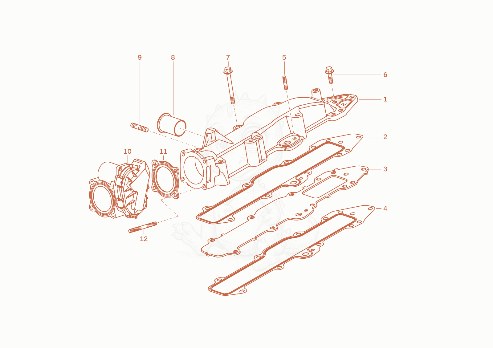Exploded parts diagram of the suction manifold of a Wacker Neuson WL70T4F, with numbered balloons