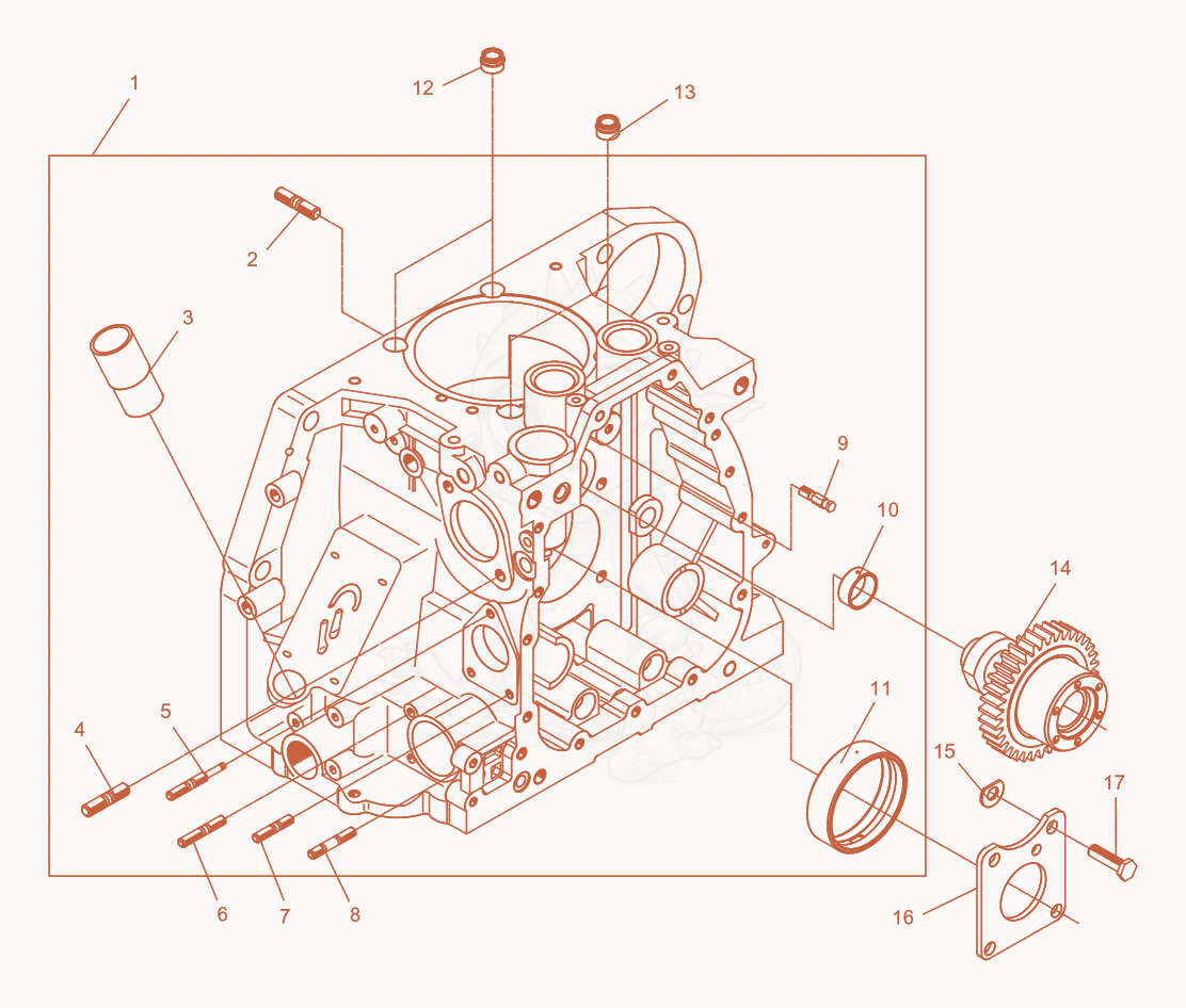 Despiece del Crankcase-Camshaft de una máquina Wacker Neuson DPU4045H, con globos numerados