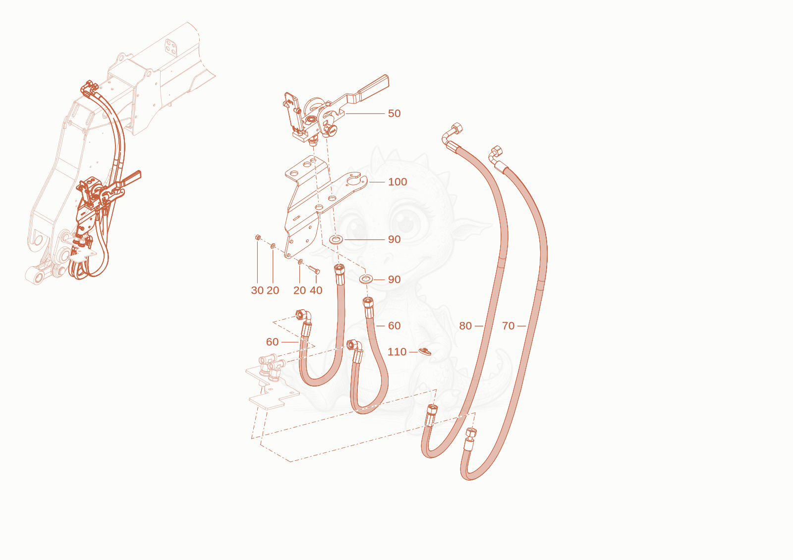 Exploded parts diagram of the plug coupling of a Wacker Neuson TH412(T01-01), with numbered balloons