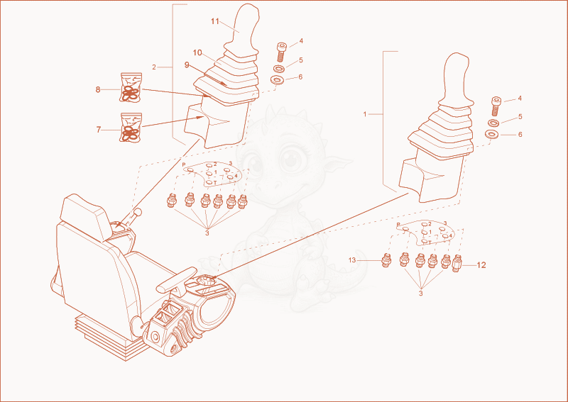 Exploded parts diagram of the joystick of a Wacker Neuson 8002RD, with numbered balloons