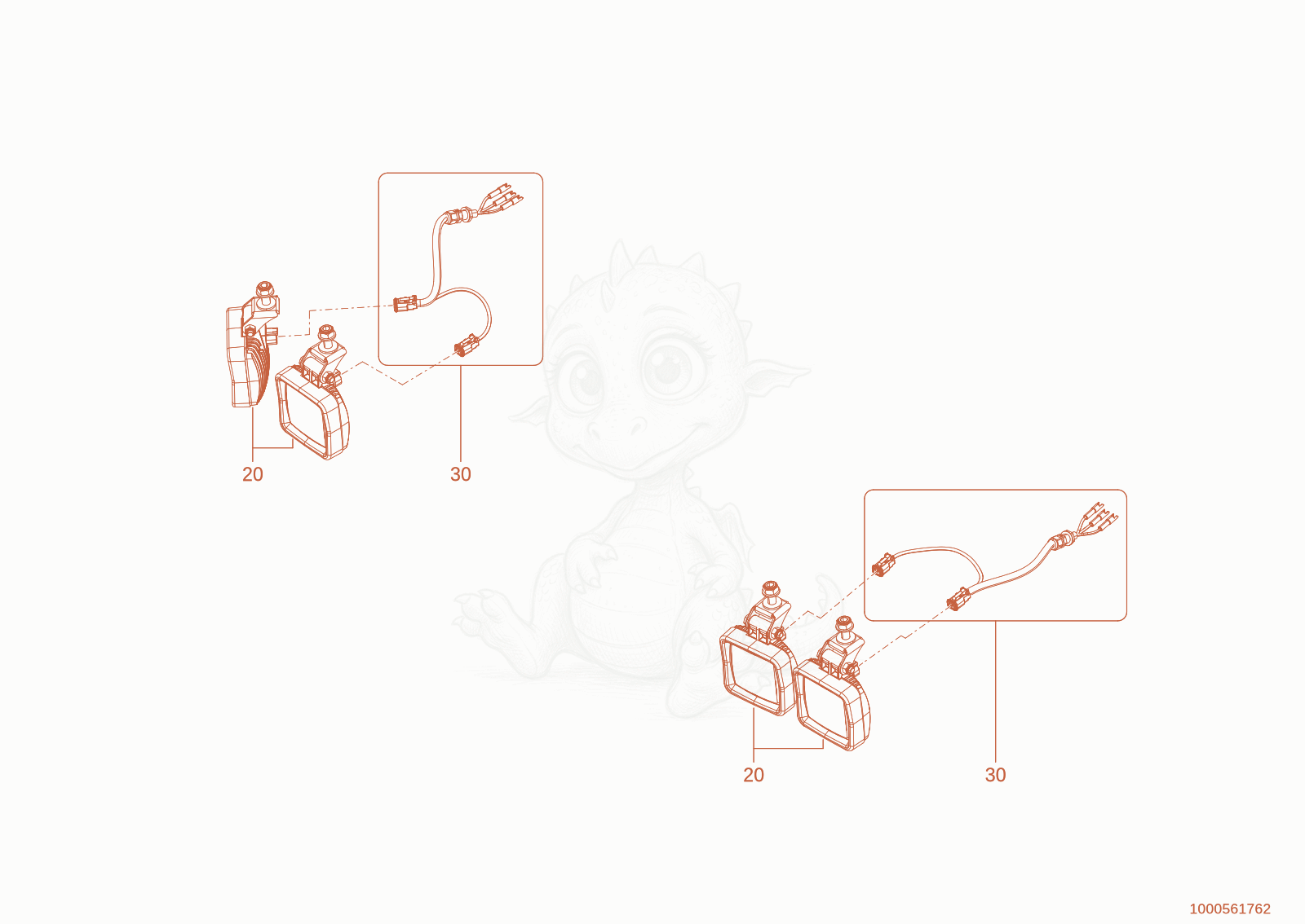Exploded parts diagram of the working light of a Wacker Neuson WL950P(A05-05), with numbered balloons