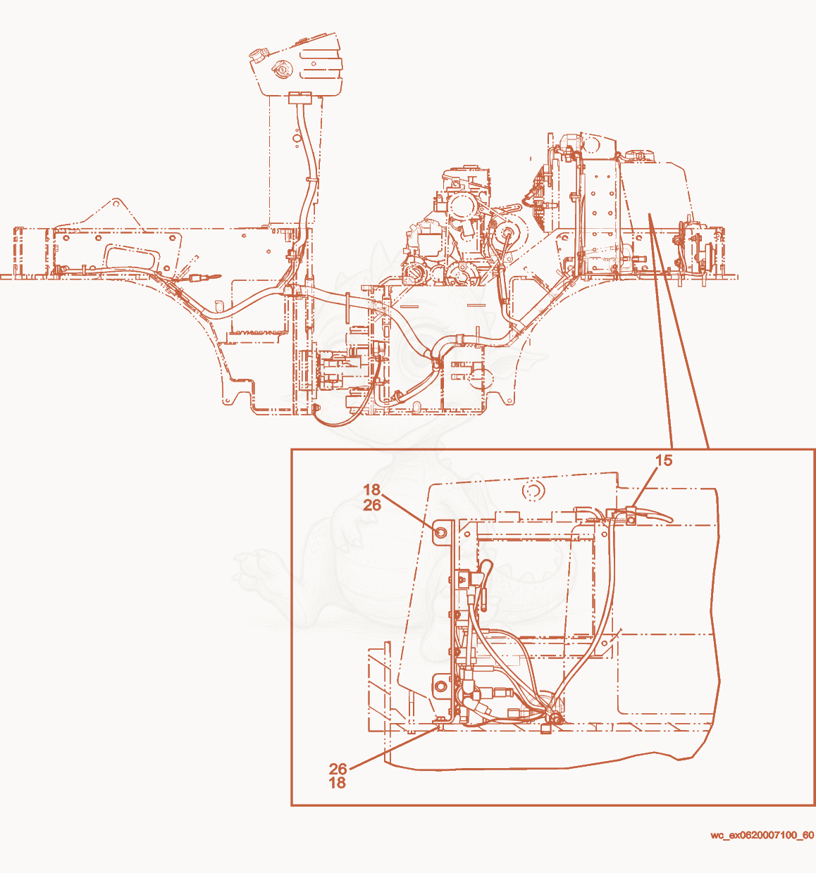 Exploded parts diagram of the Wiring Diagram- Fuel Tank of a Wacker Neuson RD27-100, with numbered balloons