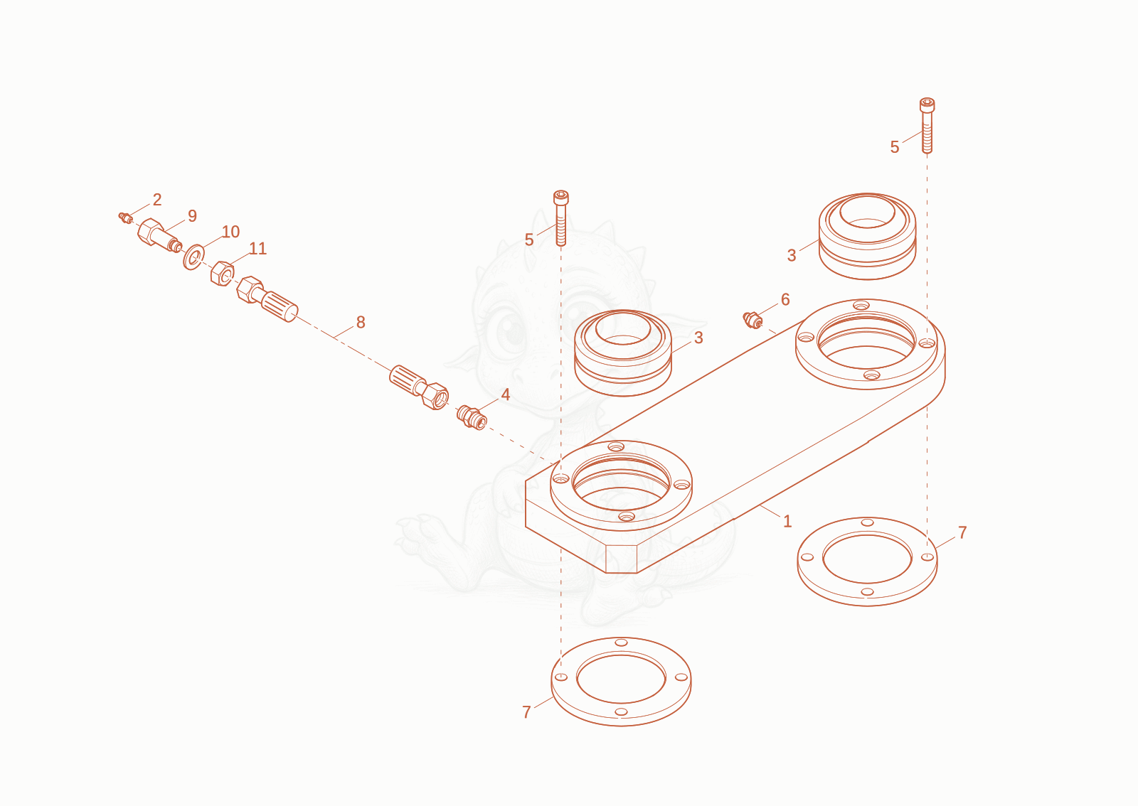 Exploded parts diagram of the articulation piece of a Wacker Neuson DV125, with numbered balloons