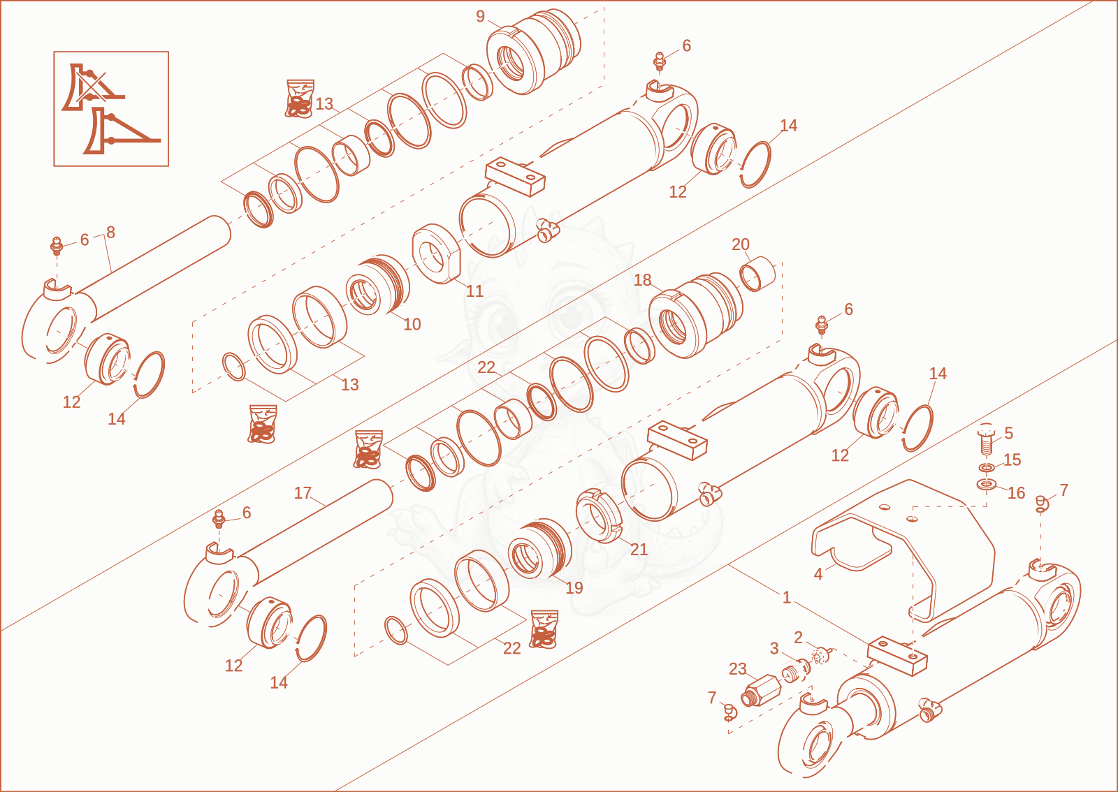 Exploded parts diagram of the blade cylinder (OPTION) of a Wacker Neuson ET20, with numbered balloons