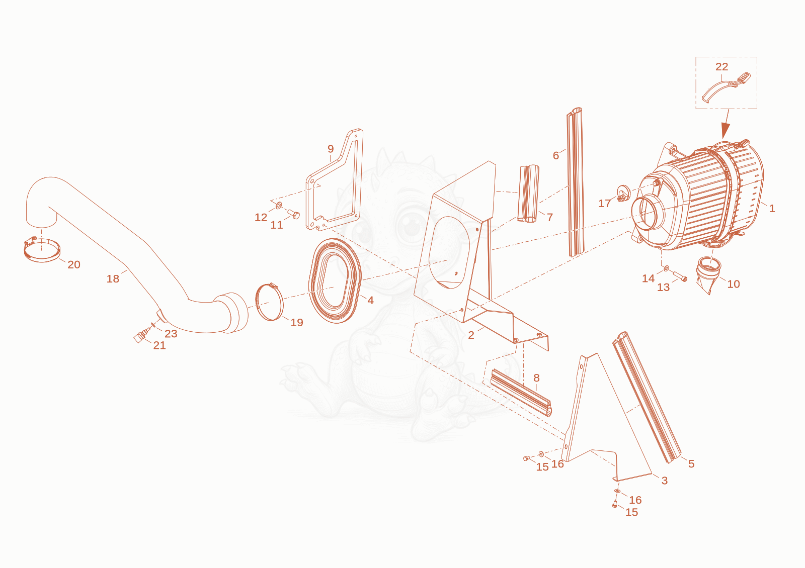 Exploded parts diagram of the air cleaner of a Wacker Neuson WL70STAGEV, with numbered balloons