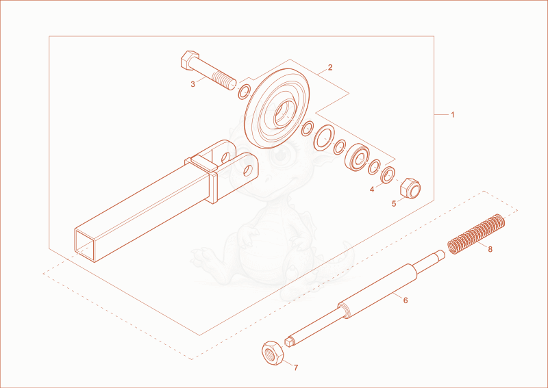 Exploded parts diagram of the track tensioner complete of a Wacker Neuson DT10E, with numbered balloons
