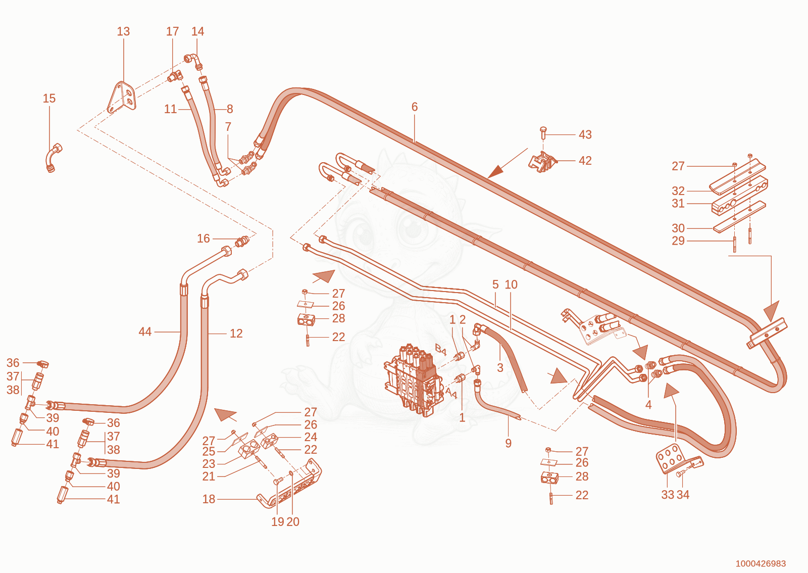 Exploded parts diagram of the 3. Quickhitch facility cycle of a Wacker Neuson TH942(416-29), with numbered balloons