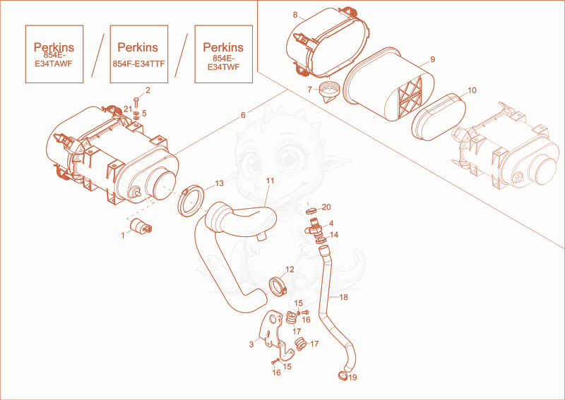 Exploded parts diagram of the air cleaner of a Wacker Neuson DW90, with numbered balloons