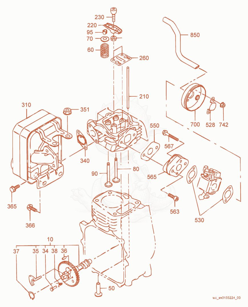 Exploded parts diagram of the Intake/Exhaust of a Wacker Neuson BS600-4, with numbered balloons