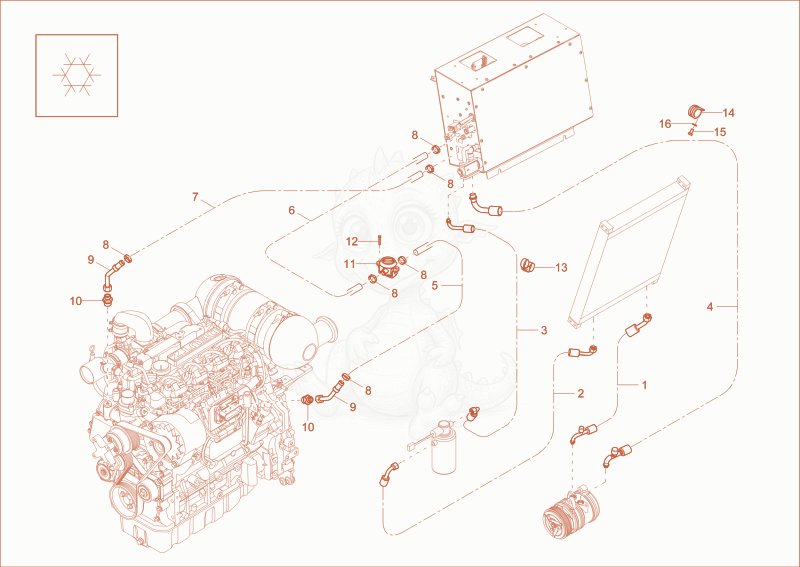 Exploded parts diagram of the AIR-CONDITIONING PLANT INST. (OPTION) of a Wacker Neuson DW60-2, with numbered balloons