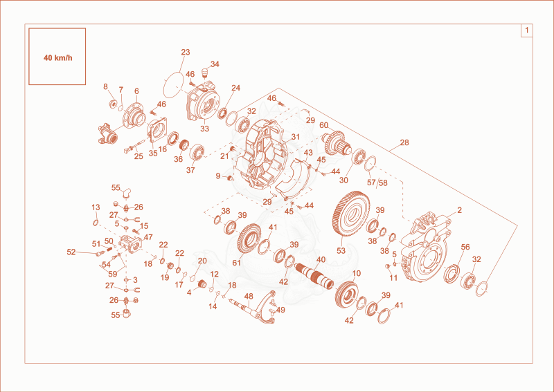 Exploded parts diagram of the distributor gear-box of a Wacker Neuson EW100, with numbered balloons