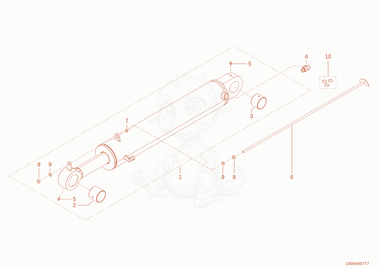 Exploded parts diagram of the tilt ram of a Wacker Neuson WL52CANOPY, with numbered balloons