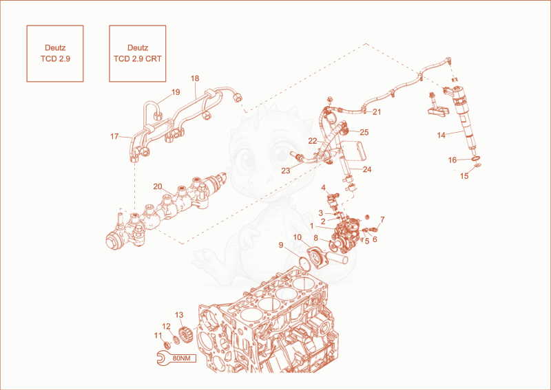 Exploded parts diagram of the injection pump of a Wacker Neuson DW50, with numbered balloons