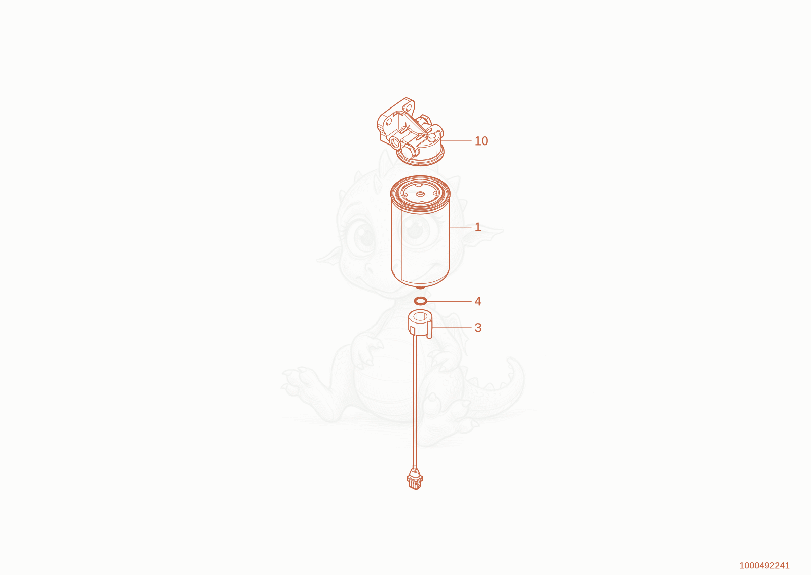 Exploded parts diagram of the fuel filter of a Wacker Neuson TH745(416-32), with numbered balloons