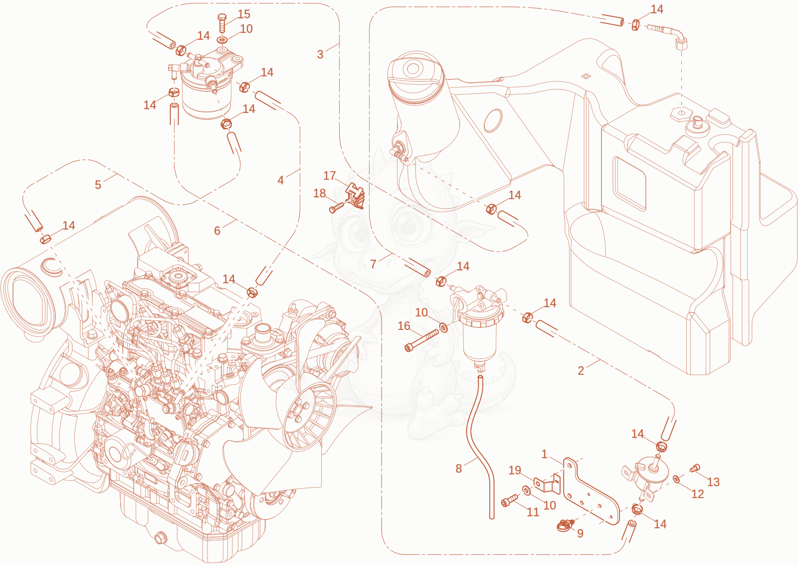 Exploded parts diagram of the FUEL SUPPLY of a Wacker Neuson ET20-2, with numbered balloons