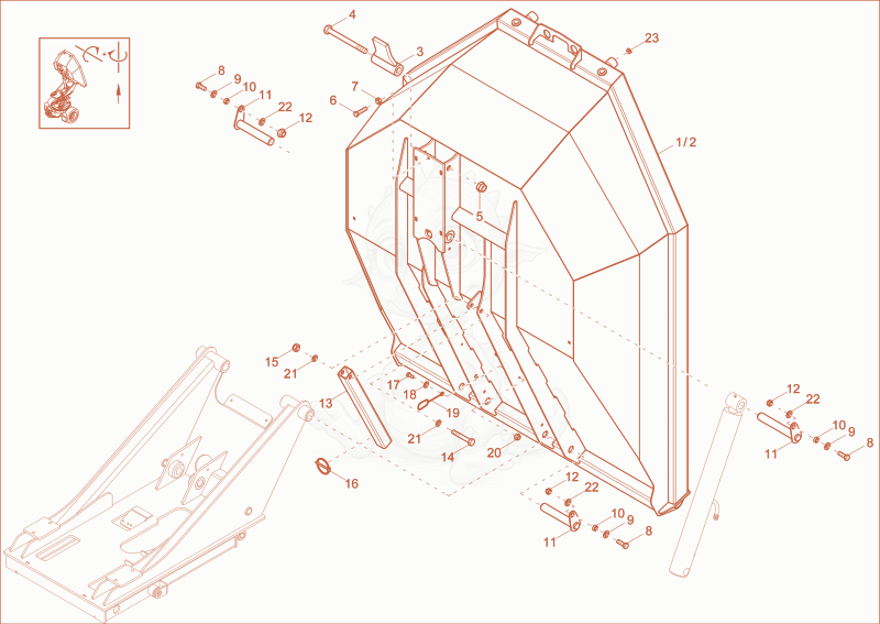Exploded parts diagram of the skip (option) of a Wacker Neuson DW30, with numbered balloons