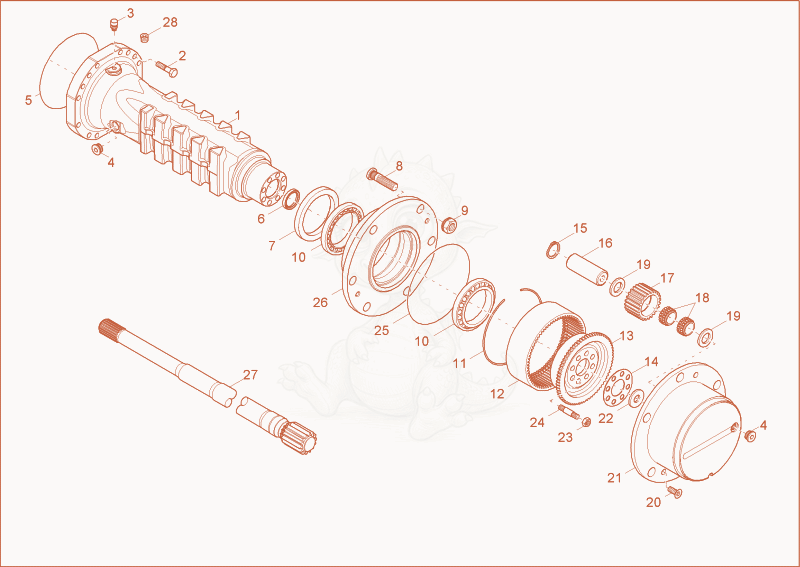 Exploded parts diagram of the AXLE CASE, WHEEL HUB (REAR AXLE) of a Wacker Neuson 3001, with numbered balloons