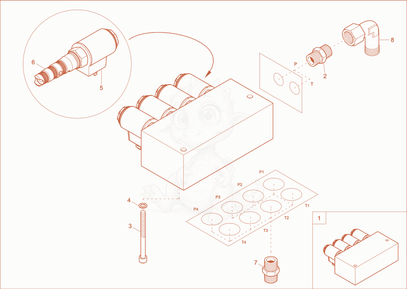 Exploded parts diagram of the valve block stabilizers of a Wacker Neuson EW65, with numbered balloons