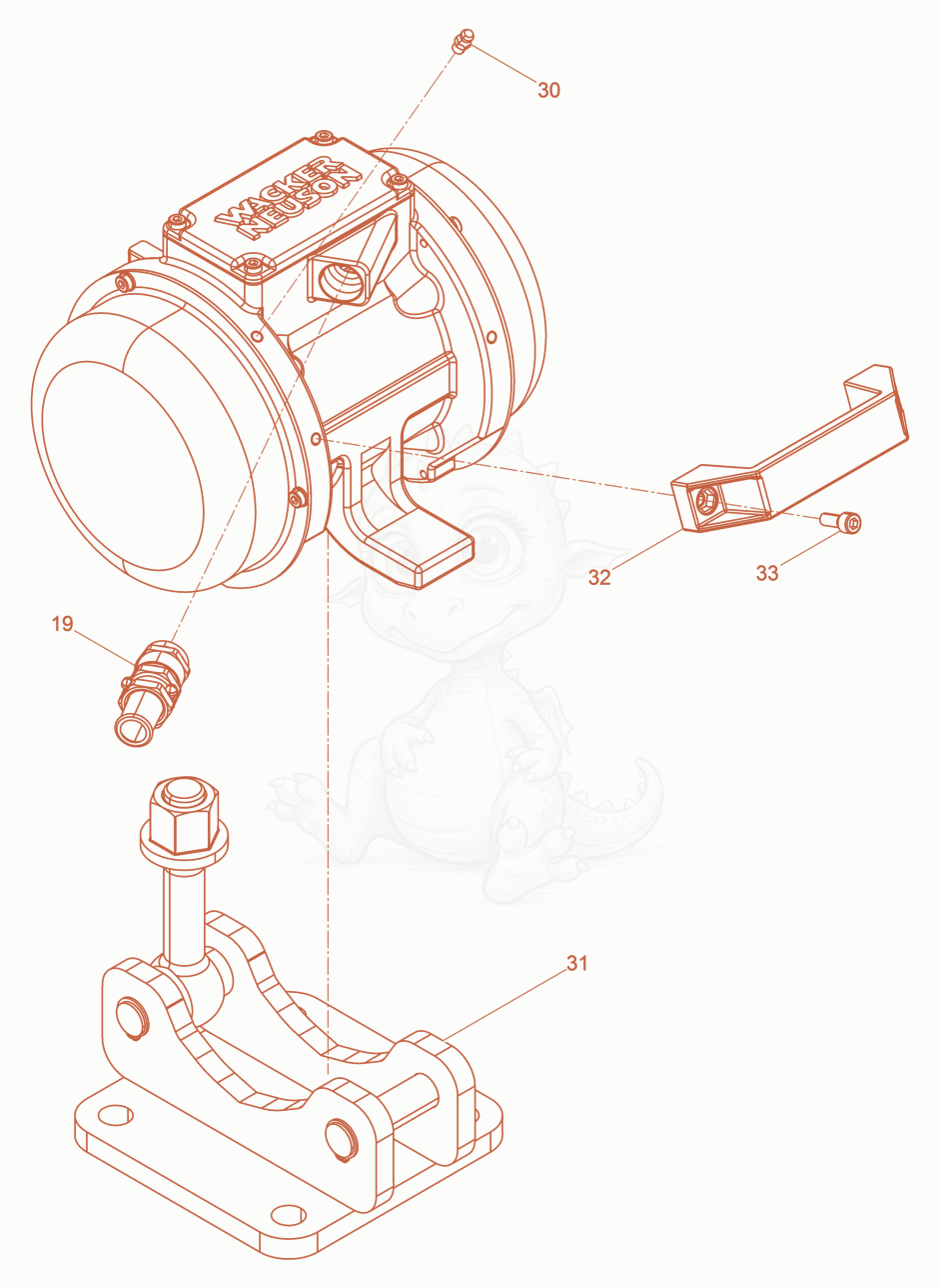 Exploded parts diagram of the External Vibrator cpl. of a Wacker Neuson AR62/6/250, with numbered balloons
