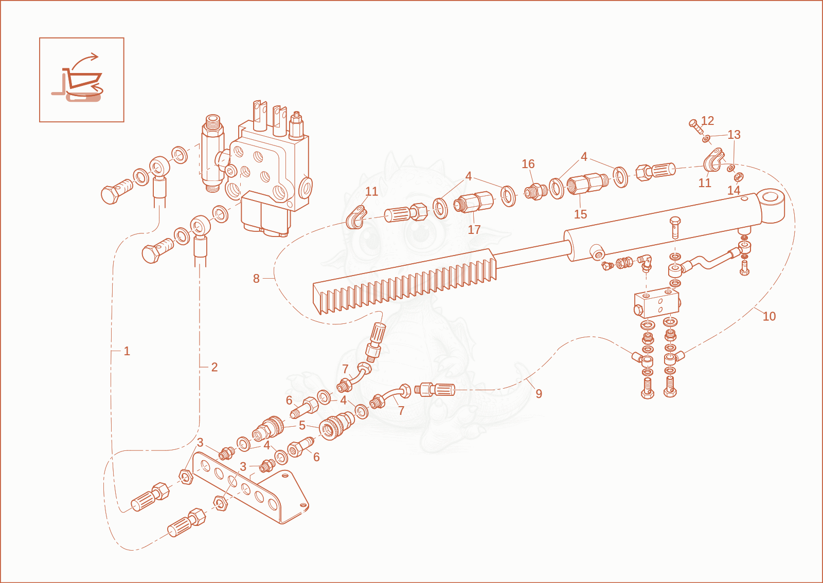 Exploded parts diagram of the BOOM OFFSET CYLINDER INSTALLATION of a Wacker Neuson DT15, with numbered balloons
