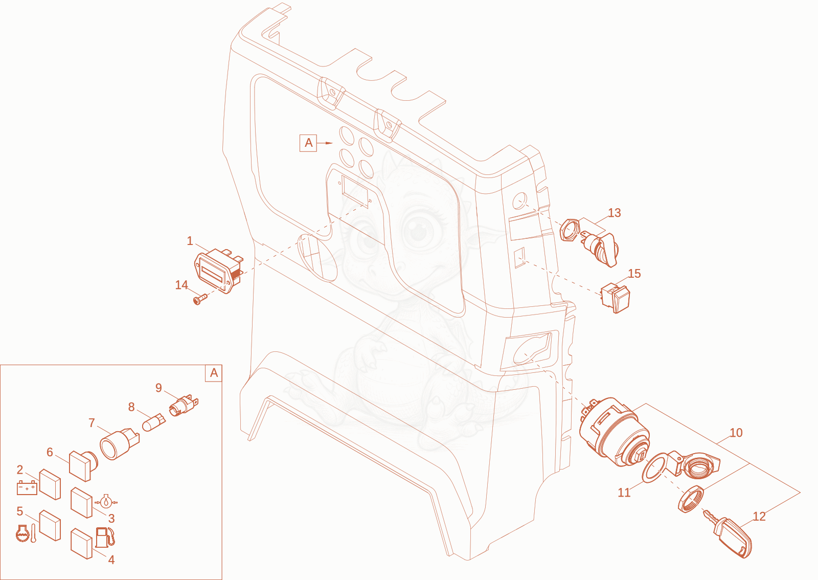 Exploded parts diagram of the DASHBORD of a Wacker Neuson 803-2, with numbered balloons