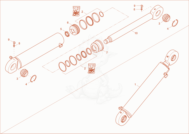 Exploded parts diagram of the tilt ram of a Wacker Neuson DV60, with numbered balloons