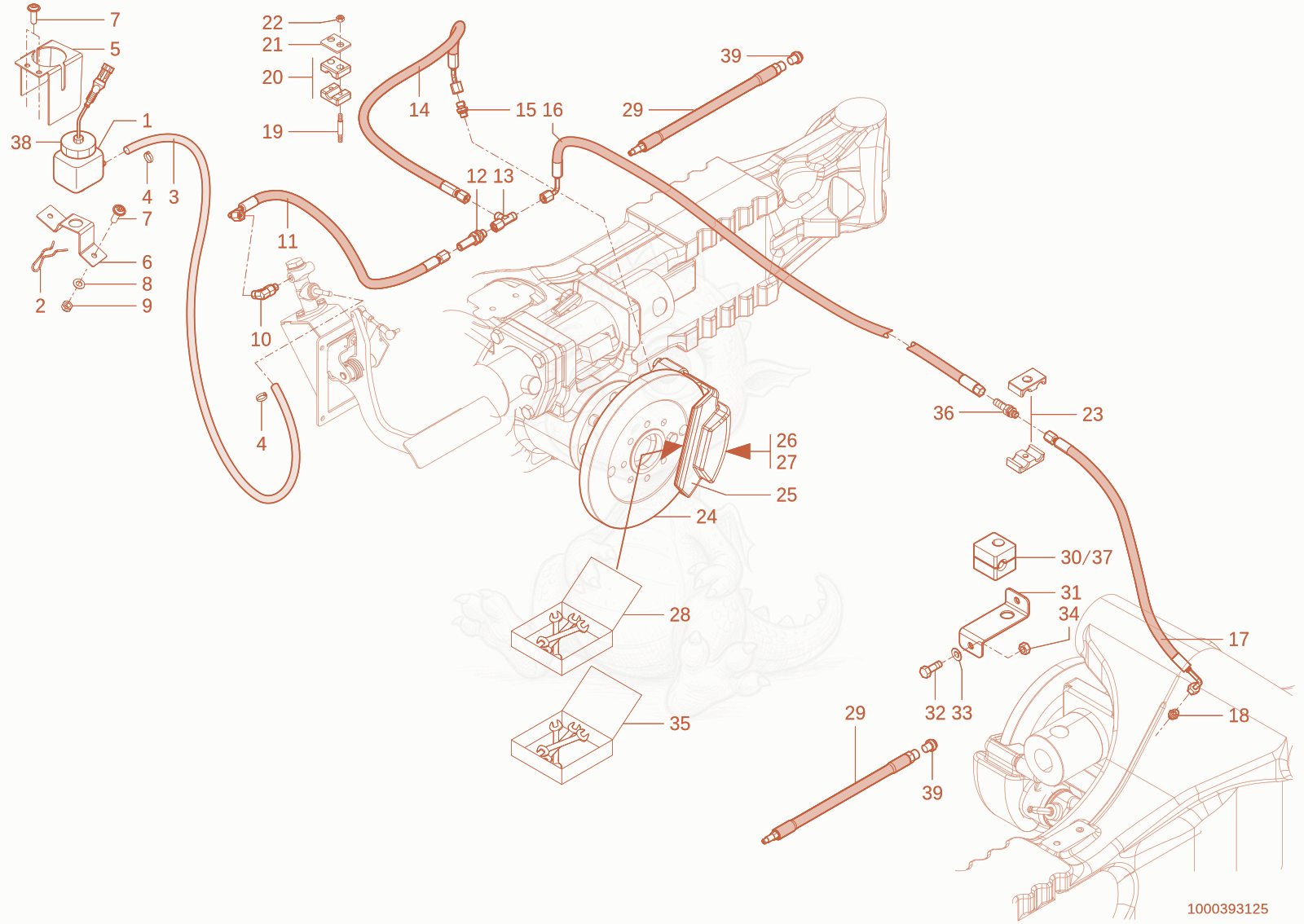 Exploded parts diagram of the brake of a Wacker Neuson TH730(415-24), with numbered balloons
