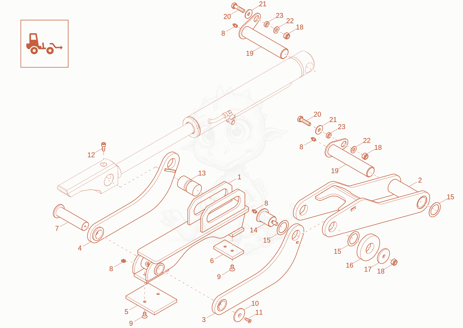Exploded parts diagram of the hoisting device skip changing system of a Wacker Neuson DV60-2, with numbered balloons