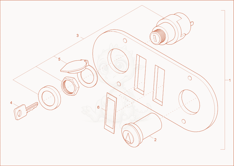 Exploded parts diagram of the ignition lock - plate of a Wacker Neuson 3501AA, with numbered balloons