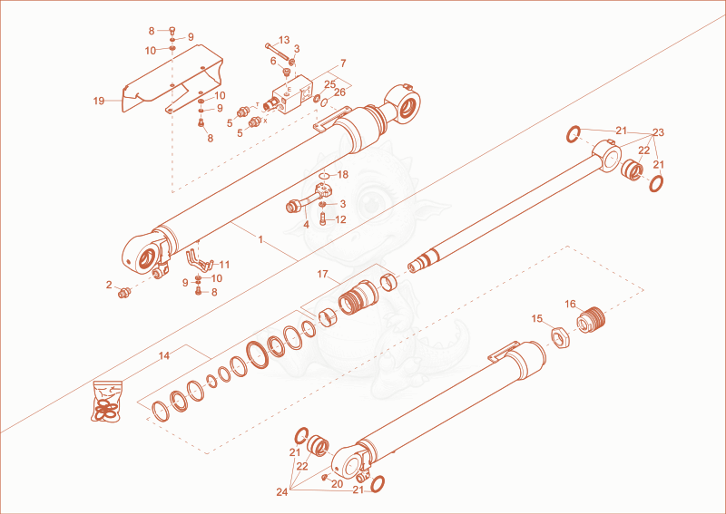 Exploded parts diagram of the DIPPER ARM CYLINDER of a Wacker Neuson ET90, with numbered balloons