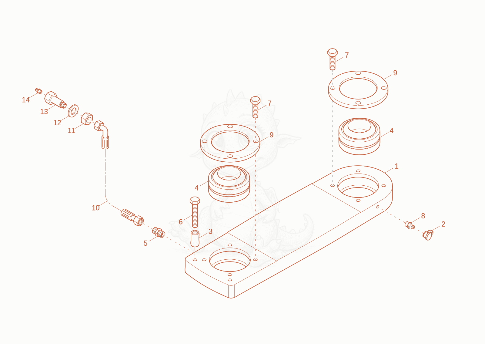 Exploded parts diagram of the articulation piece of a Wacker Neuson DW90-3, with numbered balloons