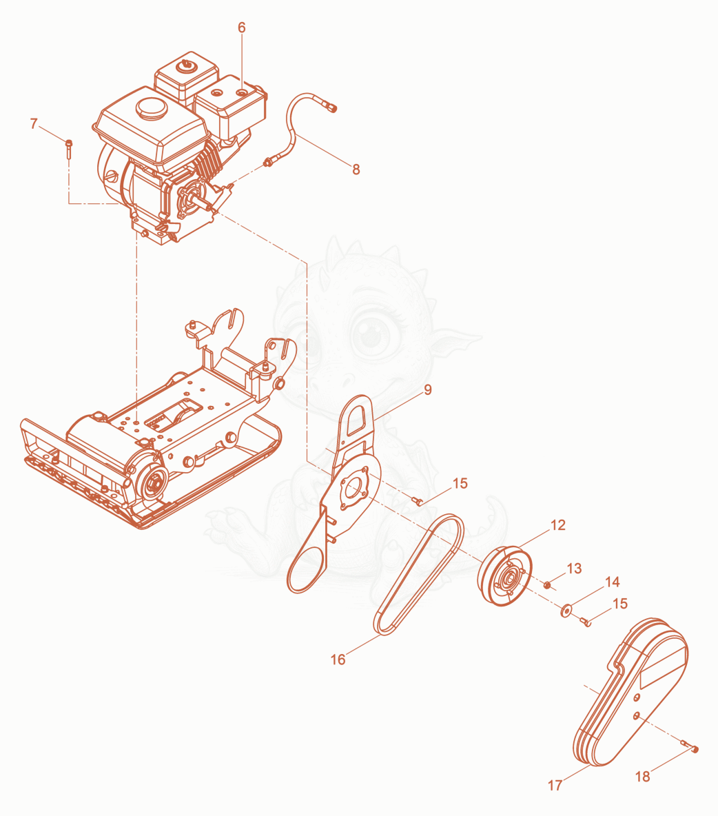 Despiece del Vibration Plate de una máquina Wacker Neuson VP1135AWCN, con globos numerados
