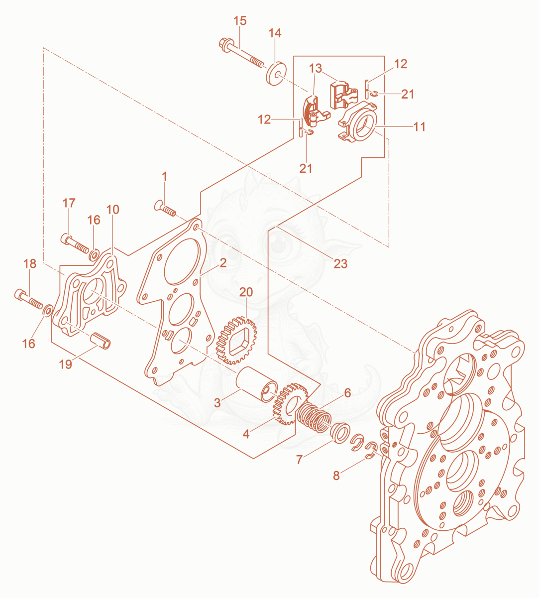 Exploded parts diagram of the Oil Pump-Governor of a Wacker Neuson DPU4545HECHUS, with numbered balloons
