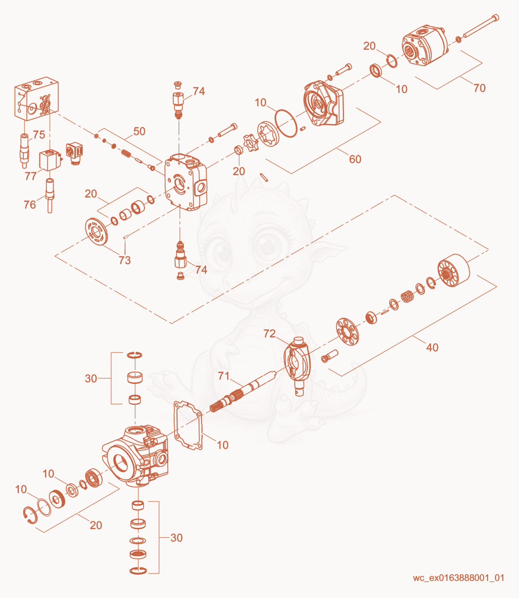 Exploded parts diagram of the Hydraulic Pump Kit of a Wacker Neuson RD16-90, with numbered balloons