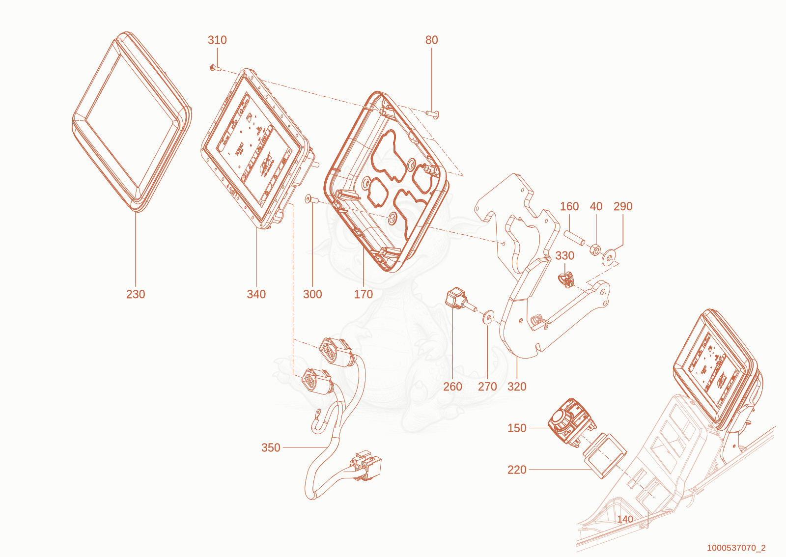 Exploded parts diagram of the display of a Wacker Neuson TH625(T06-01), with numbered balloons