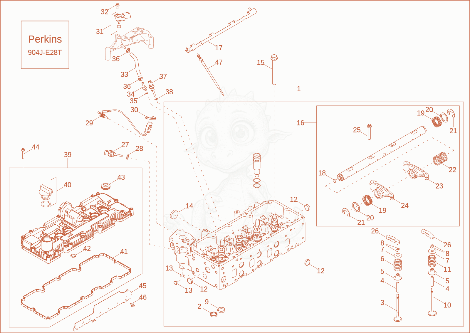 Exploded parts diagram of the CYLINDER HEAD, VALVE COVER option of a Wacker Neuson ET90, with numbered balloons