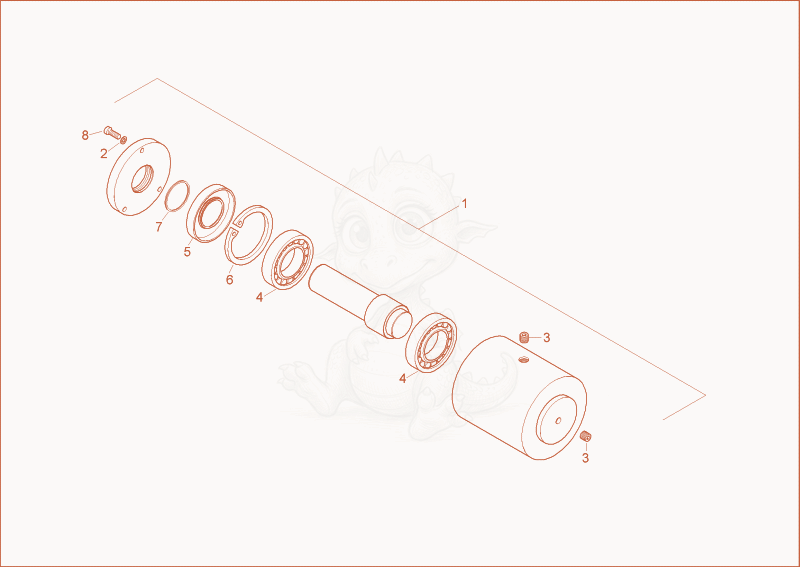 Exploded parts diagram of the support roller of a Wacker Neuson 6002RD, with numbered balloons