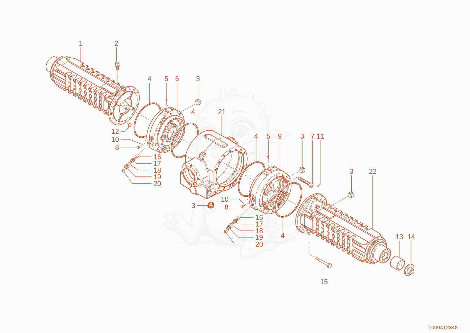 Exploded parts diagram of the front axle of a Wacker Neuson WL110(WRL90-05), with numbered balloons