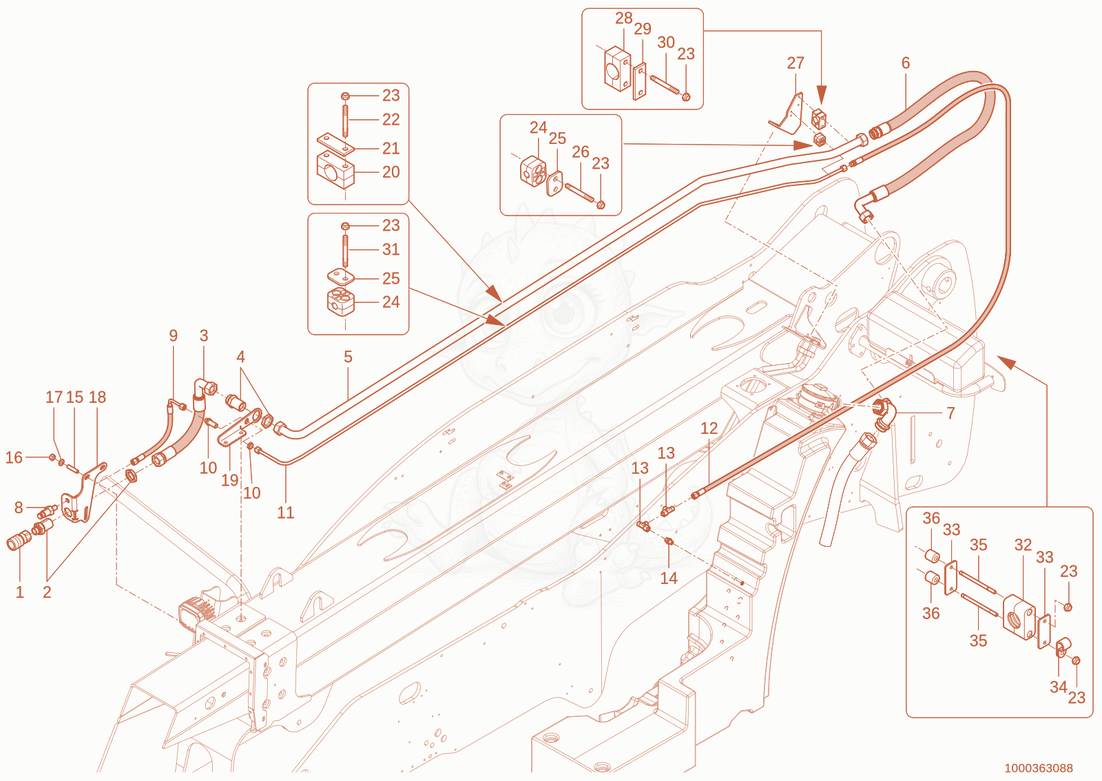 Exploded parts diagram of the Cycle opt. of a Wacker Neuson TH735(415-16), with numbered balloons
